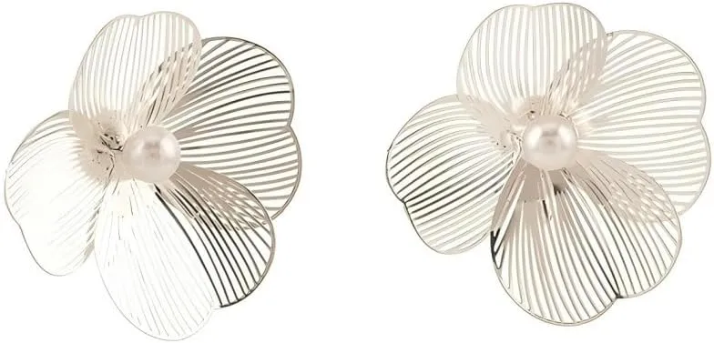 Delicate Big Flower Stud Earrings for Mom Friends Charms Oversized Boho Statement Pearl Jewelry Trendy Gifts
