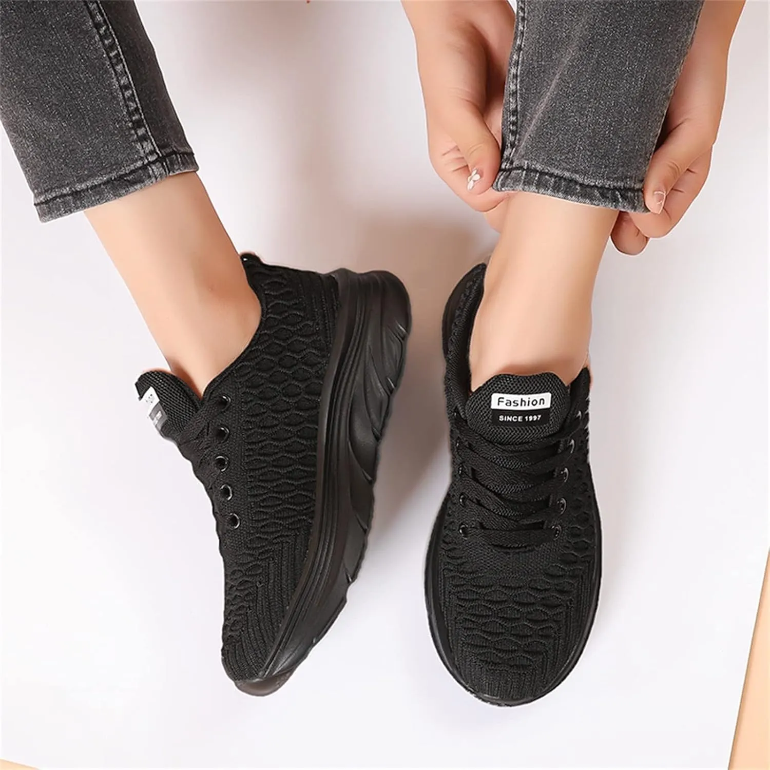 Dheva-C Women's Comfort Slip On Shoes Fashion Orthopedic Sneakers Walking Runing Flat Heel Sneakers Lace Up Shoes Non-Slip Walking Shoes White Athletic Platform Sneakers
