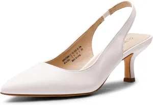 DREAM PAIRS Women??s Closed Toe Kitten Heels Pointed Toe Slingback Low Heels Dress Bridal Wedding Pumps Shoes