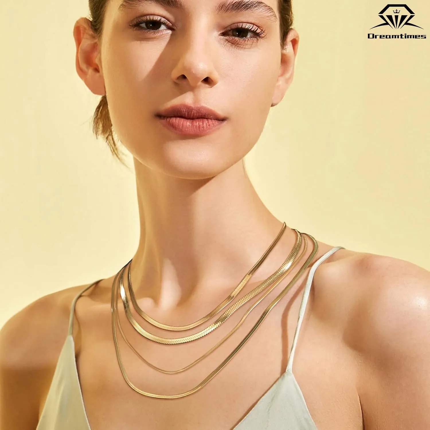Dreamtimes Snake Chain Necklace for Women and Men Dainty Simple Necklace Gold Choker Necklaces Herringbone Chain Necklaces Snake Chain Choker Necklaces