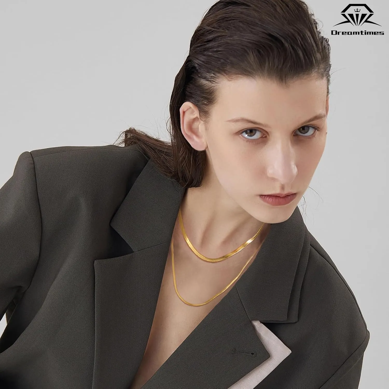 Dreamtimes Snake Chain Necklace for Women and Men Dainty Simple Necklace Gold Choker Necklaces Herringbone Chain Necklaces Snake Chain Choker Necklaces