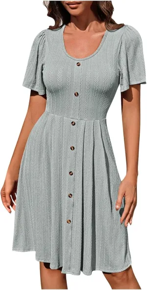 Dresses for Teens Floral Summer Dress Ruffle Sleeve Crewneck Flowy Swing Mini Dresses with Pockets