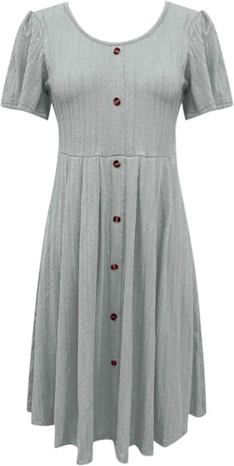 Dresses for Teens Floral Summer Dress Ruffle Sleeve Crewneck Flowy Swing Mini Dresses with Pockets