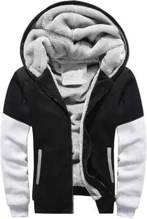 DuDubaby Long Sleeve Top for Men Winter Warm Fleece Hooded Zipper Sweater Jacket Outwear Coat Plus Size