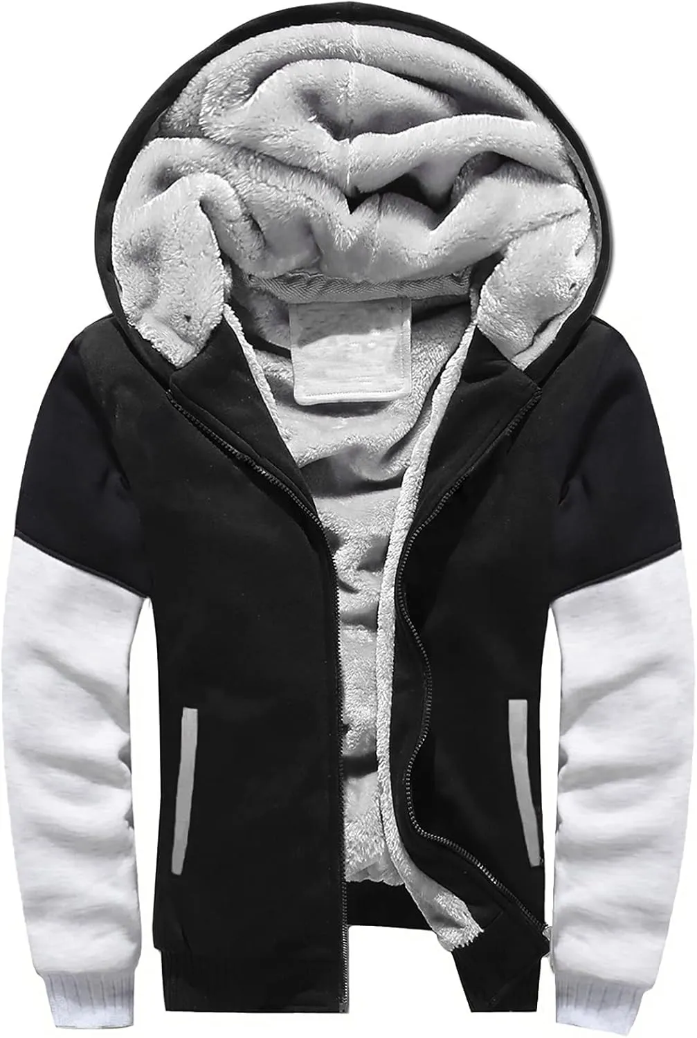 DuDubaby Long Sleeve Top for Men Winter Warm Fleece Hooded Zipper Sweater Jacket Outwear Coat Plus Size