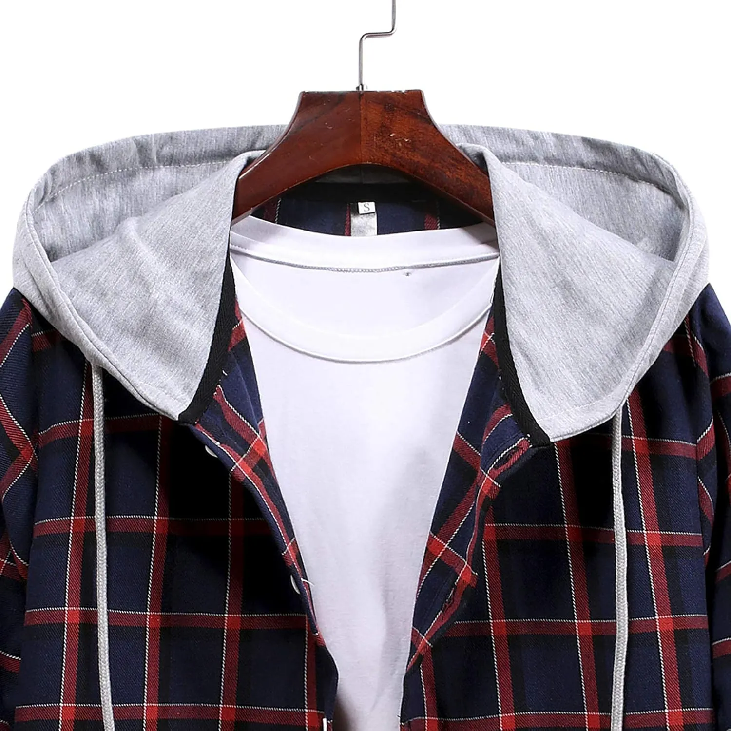 DuDubaby Men's Fashion Hoodies & Sweatshirts Fashion Hooded And Plaid Long Sleeve Shirt Jacket Coat