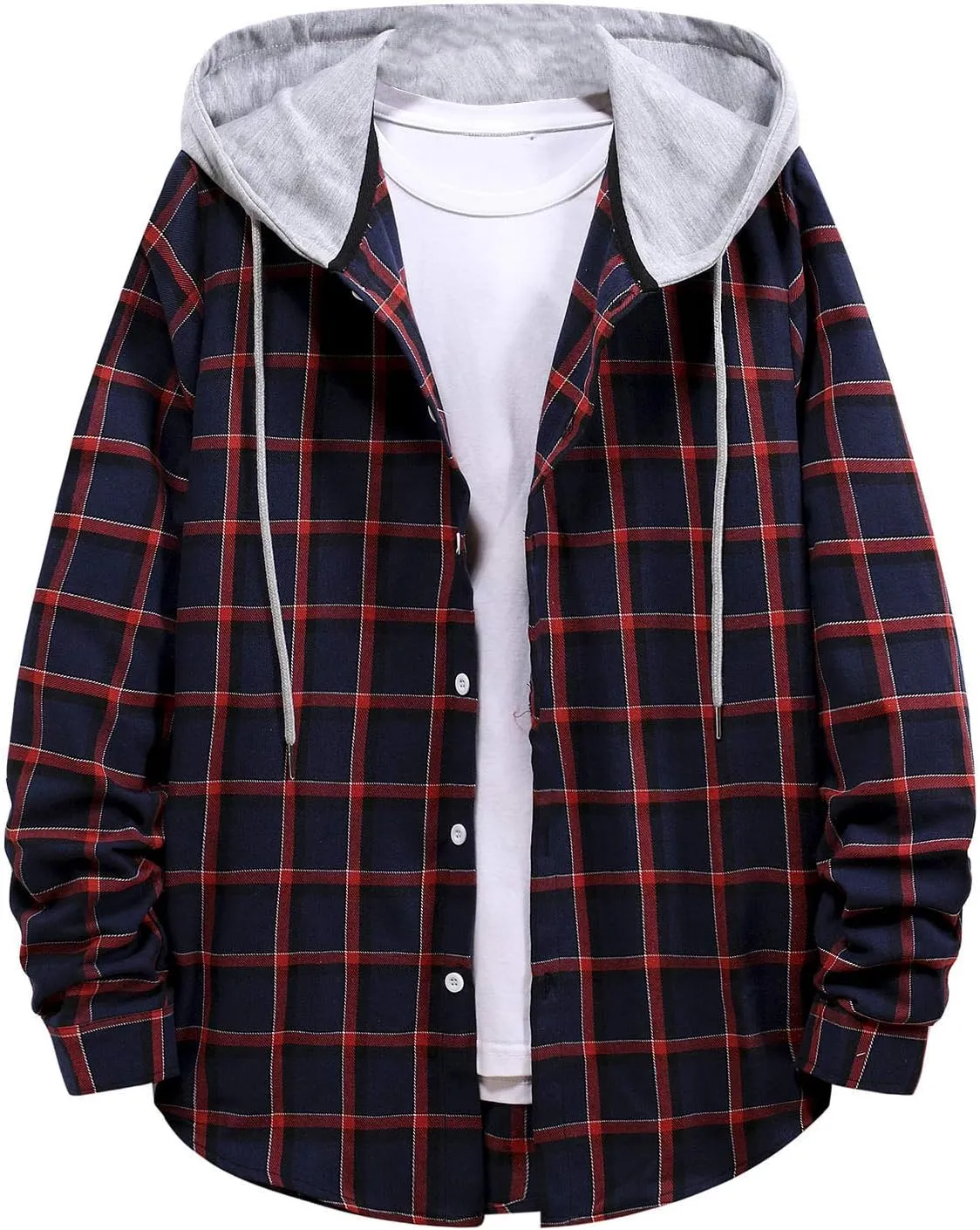 DuDubaby Men's Fashion Hoodies & Sweatshirts Fashion Hooded And Plaid Long Sleeve Shirt Jacket Coat