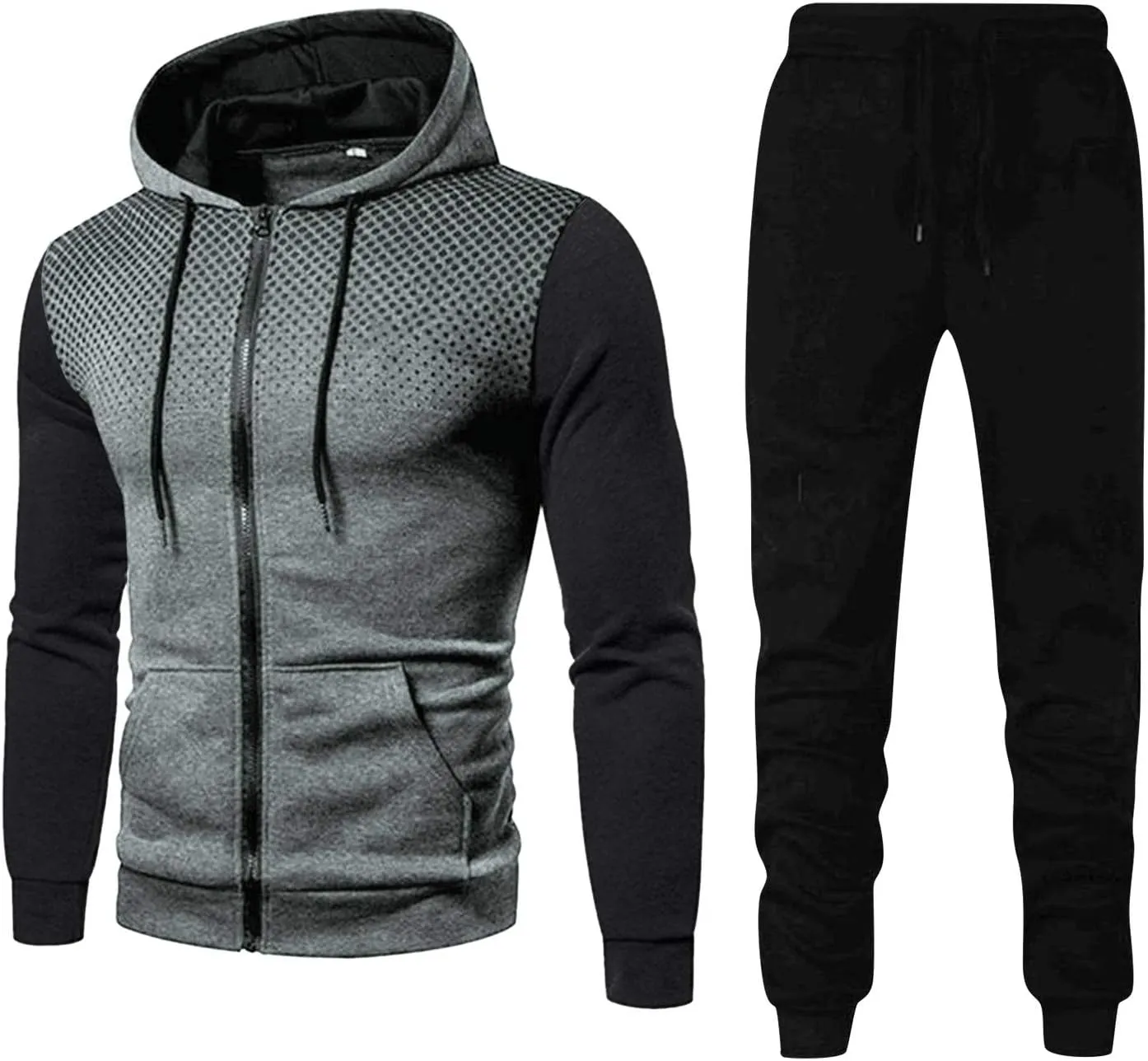 DuDubaby Men's Winter Sports Casual Fitness Suit with Dots Hoodie Sweatshirt and Pants