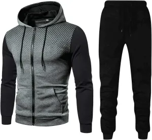 DuDubaby Men's Winter Sports Casual Fitness Suit with Dots Hoodie Sweatshirt and Pants