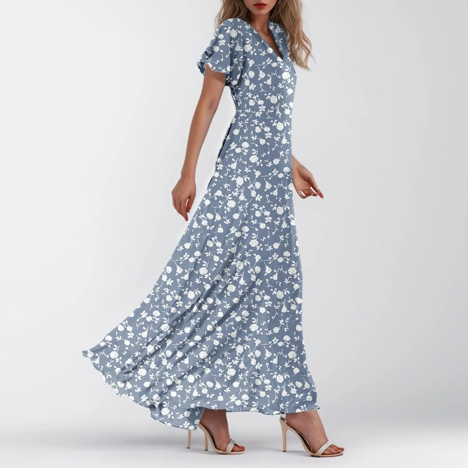 Easter Dresses for Women 2025 Swing Flowy Ruffle Hem Swing A-Line Womens Dresses Summer Spring Chiffon Dresses