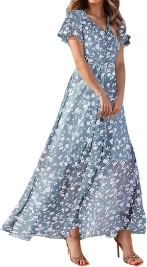 Easter Dresses for Women 2025 Swing Flowy Ruffle Hem Swing A-Line Womens Dresses Summer Spring Chiffon Dresses