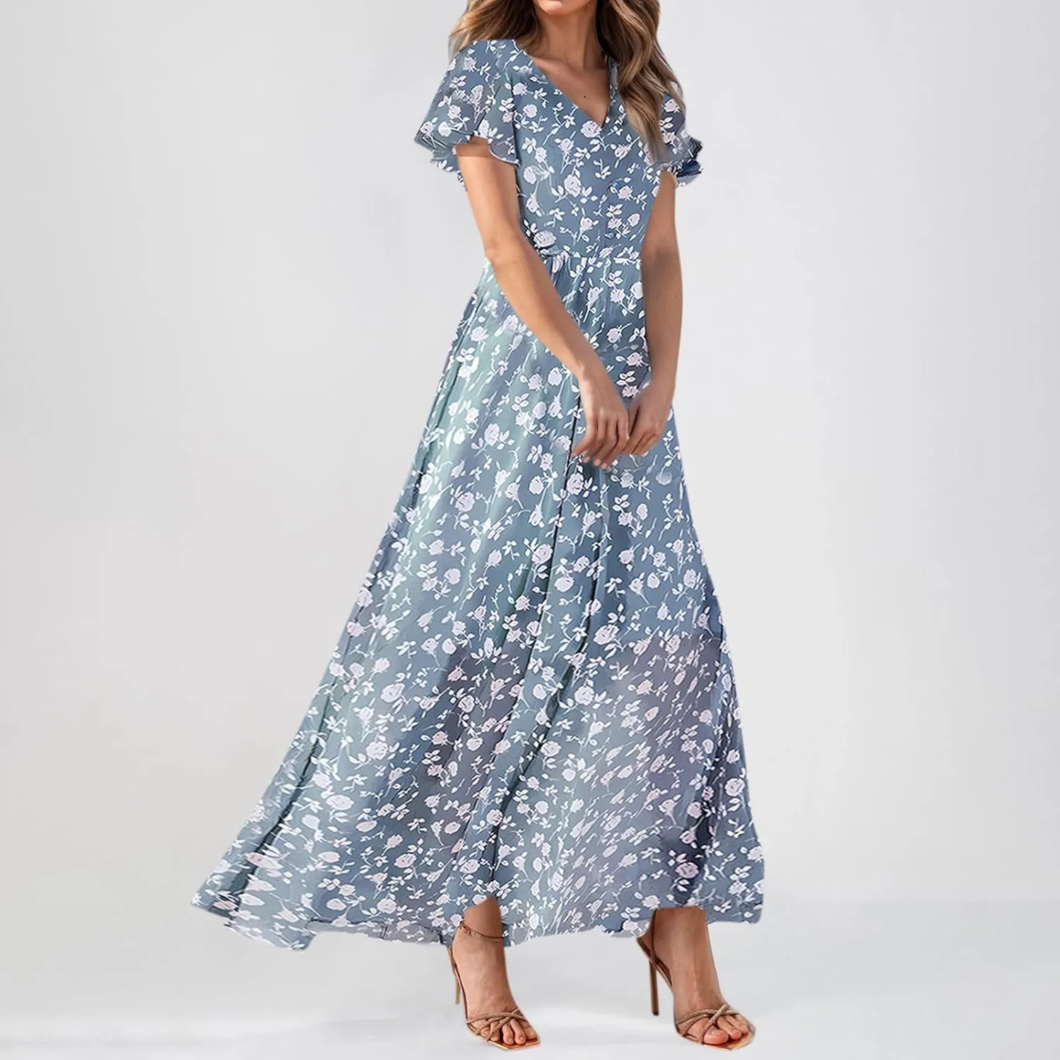 Easter Dresses for Women 2025 Swing Flowy Ruffle Hem Swing A-Line Womens Dresses Summer Spring Chiffon Dresses