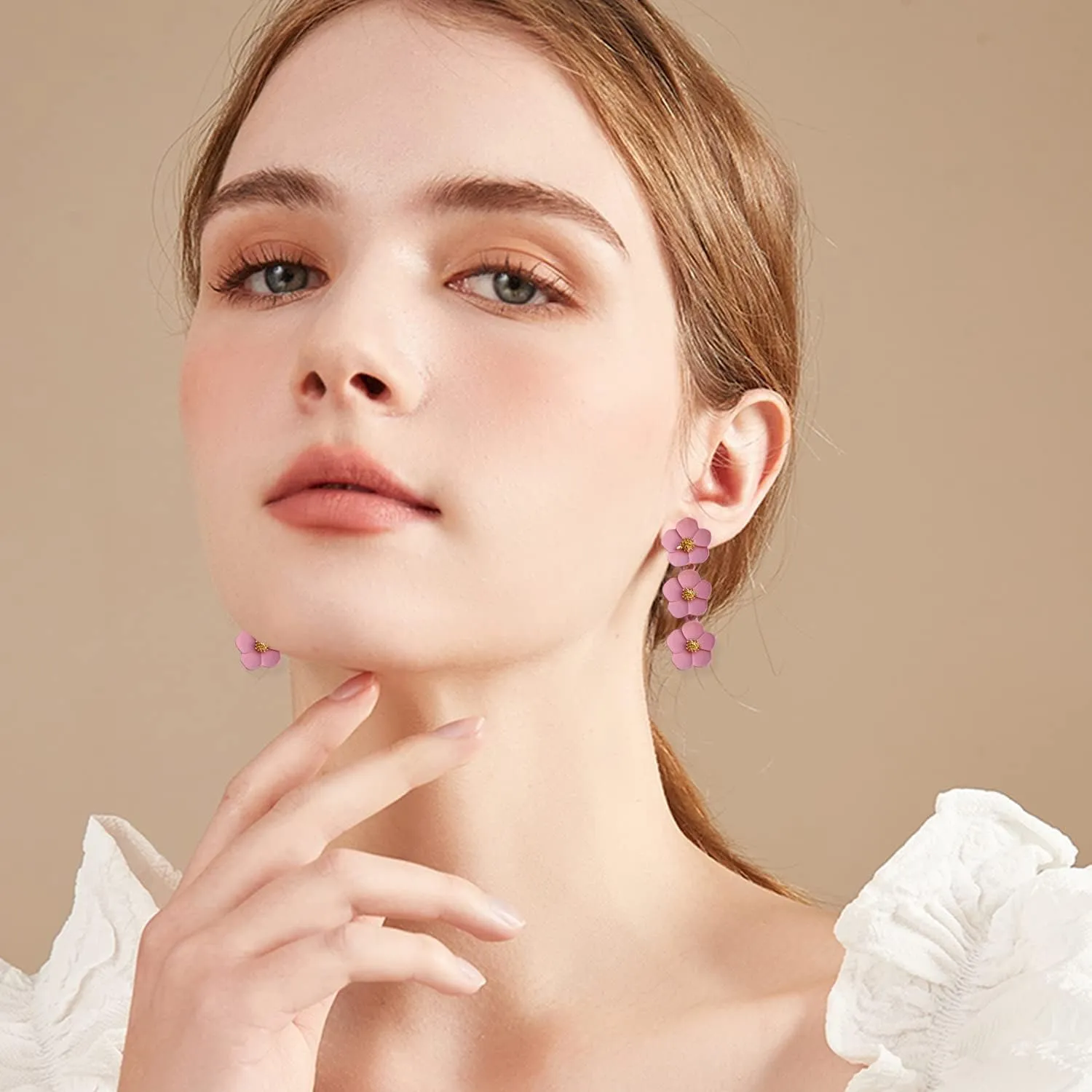 Elegant Chic Large Metal White Flower Dangle Earrings Bohemian Layered Floral Petal Drop Earrings Statement Hypoallergenic Red Flower Stud Earring for Women Wedding Jewelry Gifts