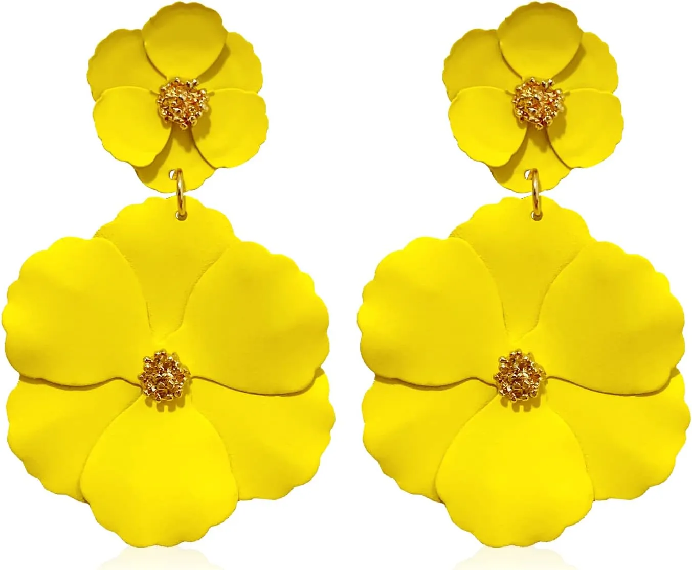 Elegant Chic Large Metal White Flower Dangle Earrings Bohemian Layered Floral Petal Drop Earrings Statement Hypoallergenic Red Flower Stud Earring for Women Wedding Jewelry Gifts