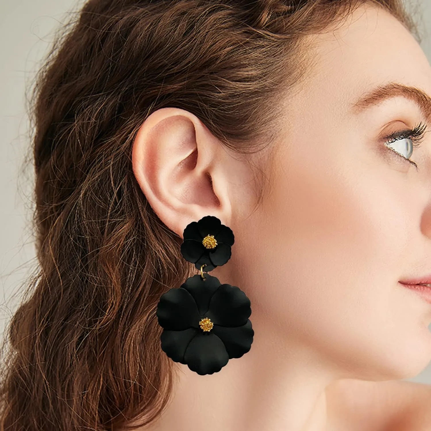 Elegant Chic Large Metal White Flower Dangle Earrings Bohemian Layered Floral Petal Drop Earrings Statement Hypoallergenic Red Flower Stud Earring for Women Wedding Jewelry Gifts