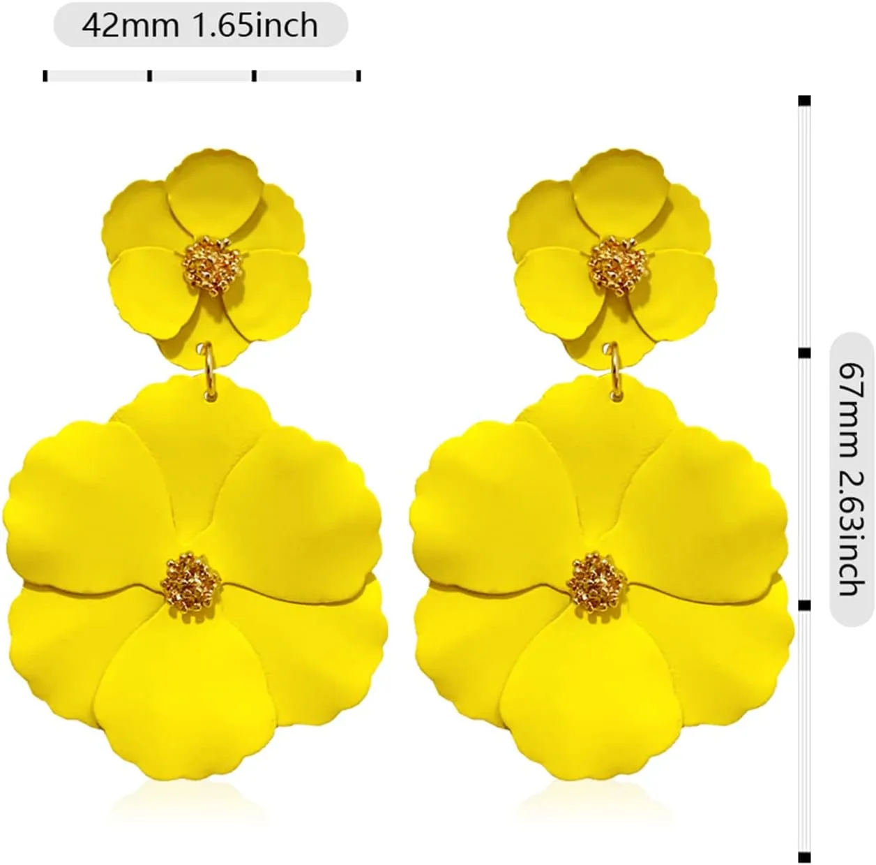 Elegant Chic Large Metal White Flower Dangle Earrings Bohemian Layered Floral Petal Drop Earrings Statement Hypoallergenic Red Flower Stud Earring for Women Wedding Jewelry Gifts
