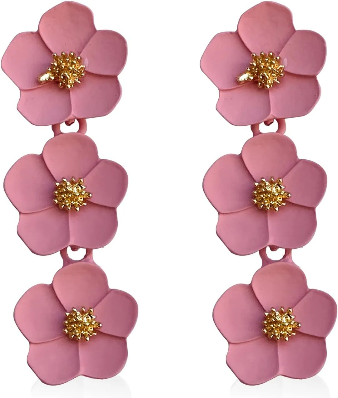 Elegant Chic Large Metal White Flower Dangle Earrings Bohemian Layered Floral Petal Drop Earrings Statement Hypoallergenic Red Flower Stud Earring for Women Wedding Jewelry Gifts