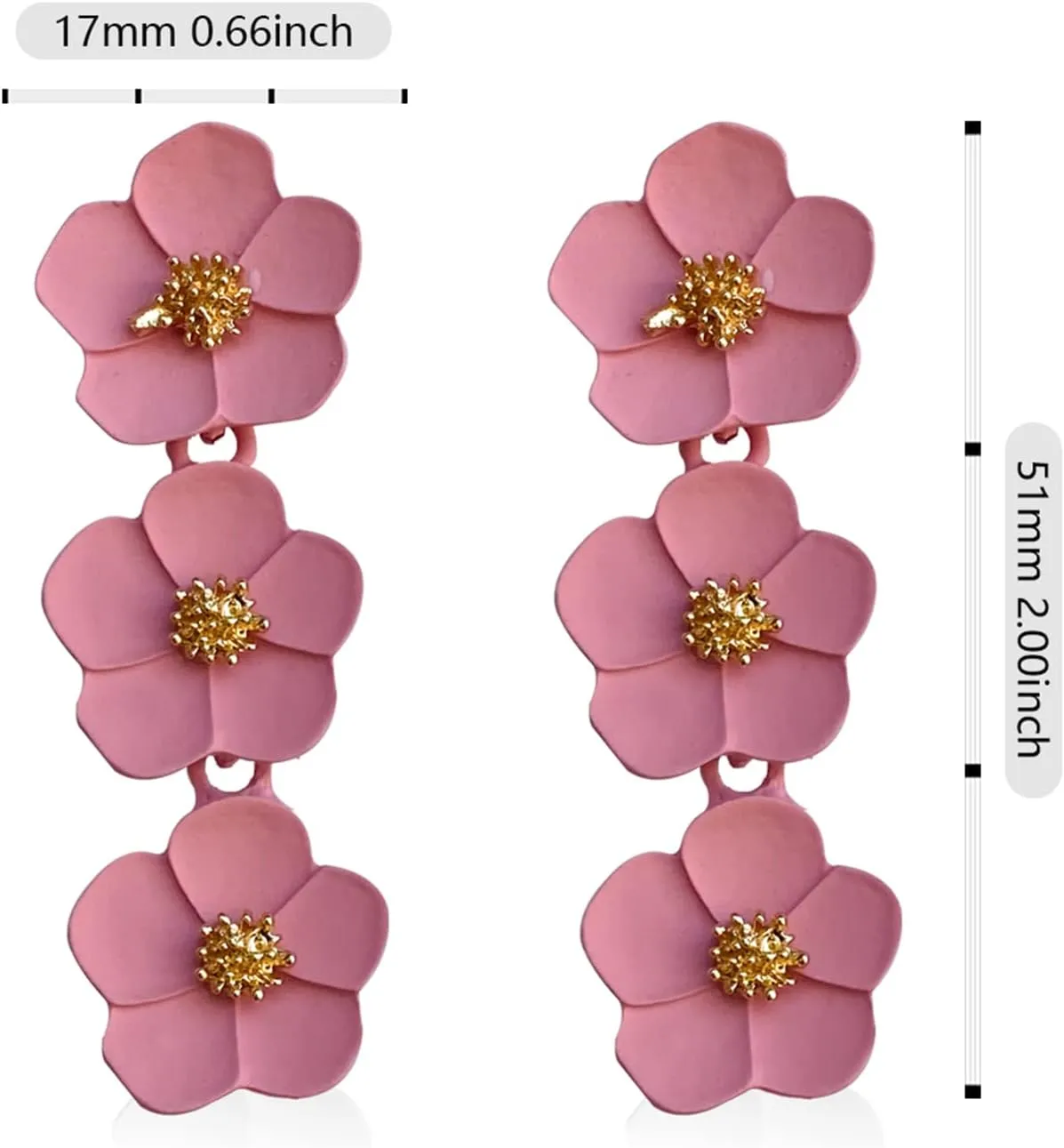 Elegant Chic Large Metal White Flower Dangle Earrings Bohemian Layered Floral Petal Drop Earrings Statement Hypoallergenic Red Flower Stud Earring for Women Wedding Jewelry Gifts