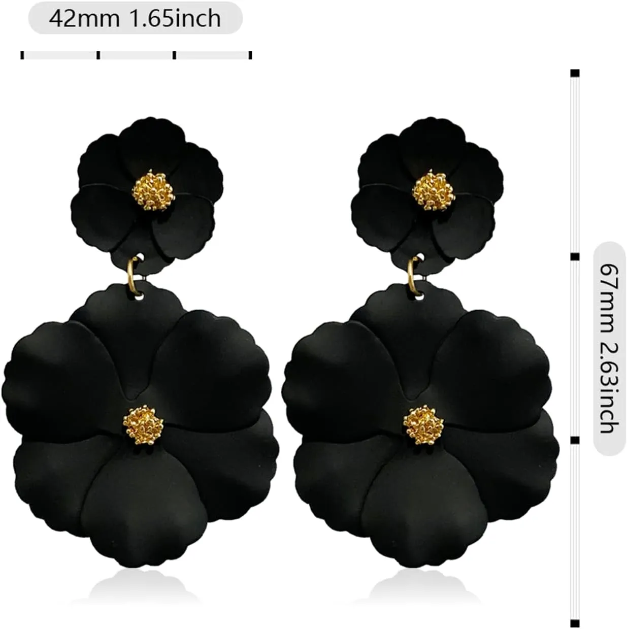Elegant Chic Large Metal White Flower Dangle Earrings Bohemian Layered Floral Petal Drop Earrings Statement Hypoallergenic Red Flower Stud Earring for Women Wedding Jewelry Gifts