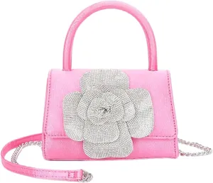 Elegant Rhinestone Flower Satin Clutch Bag Evening Top Handle Purse for Women, Sparkly Wedding Handbag with Chain Strap