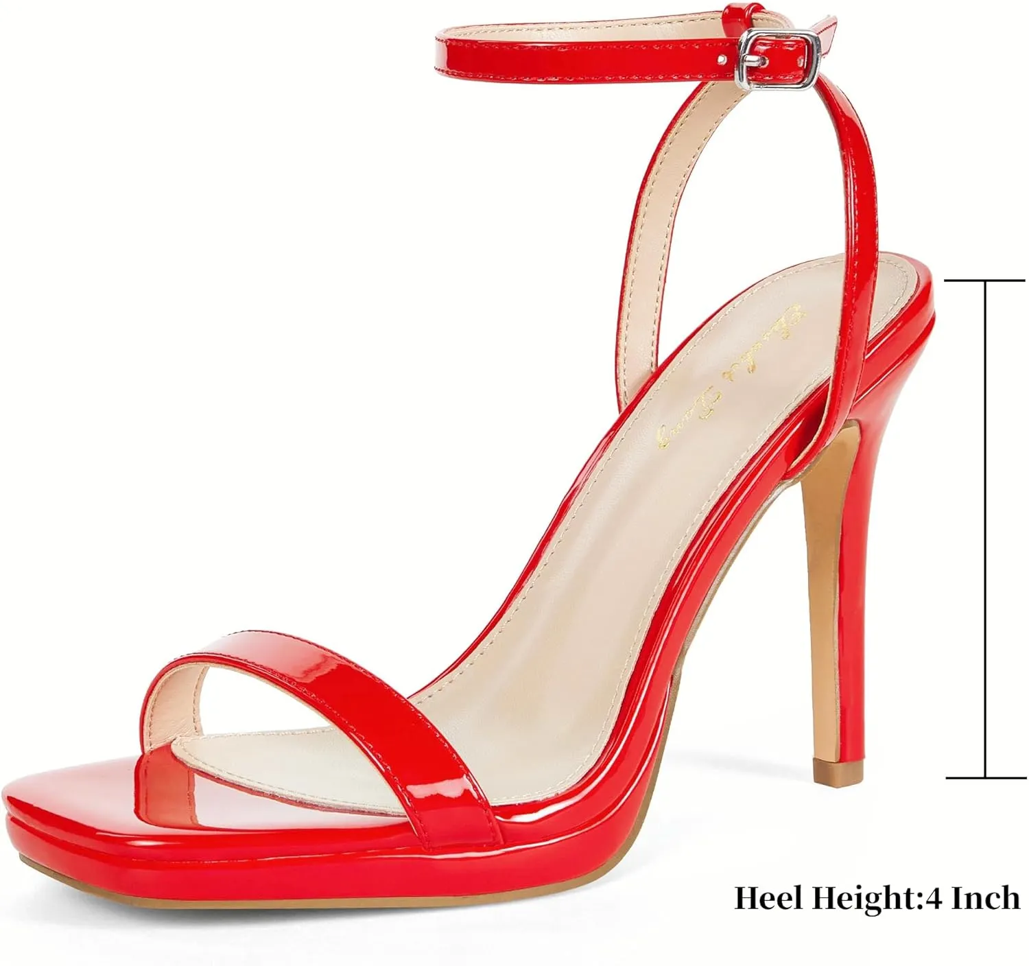 Elisabet Tang Women??s Stilettos Heeled Sandals Open Square Toe Heels,4.3 Inch Open Toe Strappy Sexy High Heels Ankle Strap Buckle Heels for Party Wedding Dress Daily Wear Shoes
