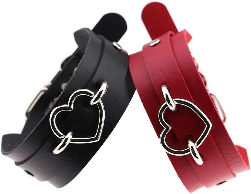 eYLun Women Leather Necklaces Collar Choker Heart Punk Rock Adjustable Collar Necklaces
