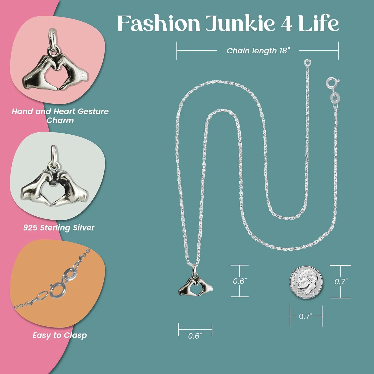 FashionJunkie4Life Love Pendant Necklaces with 18" Chain | Sterling Silver Heart Necklaces for Women