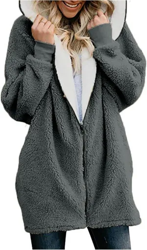 Fleece Jacket Women Sherpa Zip Up Long Sleeve Lapel Hoodies Faux Fur Coats Oversized Cardigan Sweaters Shaggy Outfits