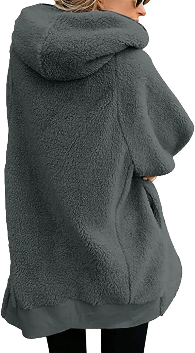 Fleece Jacket Women Sherpa Zip Up Long Sleeve Lapel Hoodies Faux Fur Coats Oversized Cardigan Sweaters Shaggy Outfits