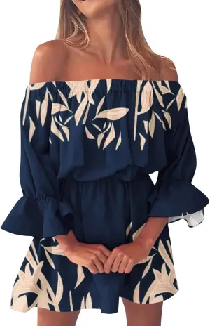 Floral Boho Mini Dresses for Women Sexy Off Shoulder Ruffle Short Dress 2025 Summer Corset Beach Sundresses