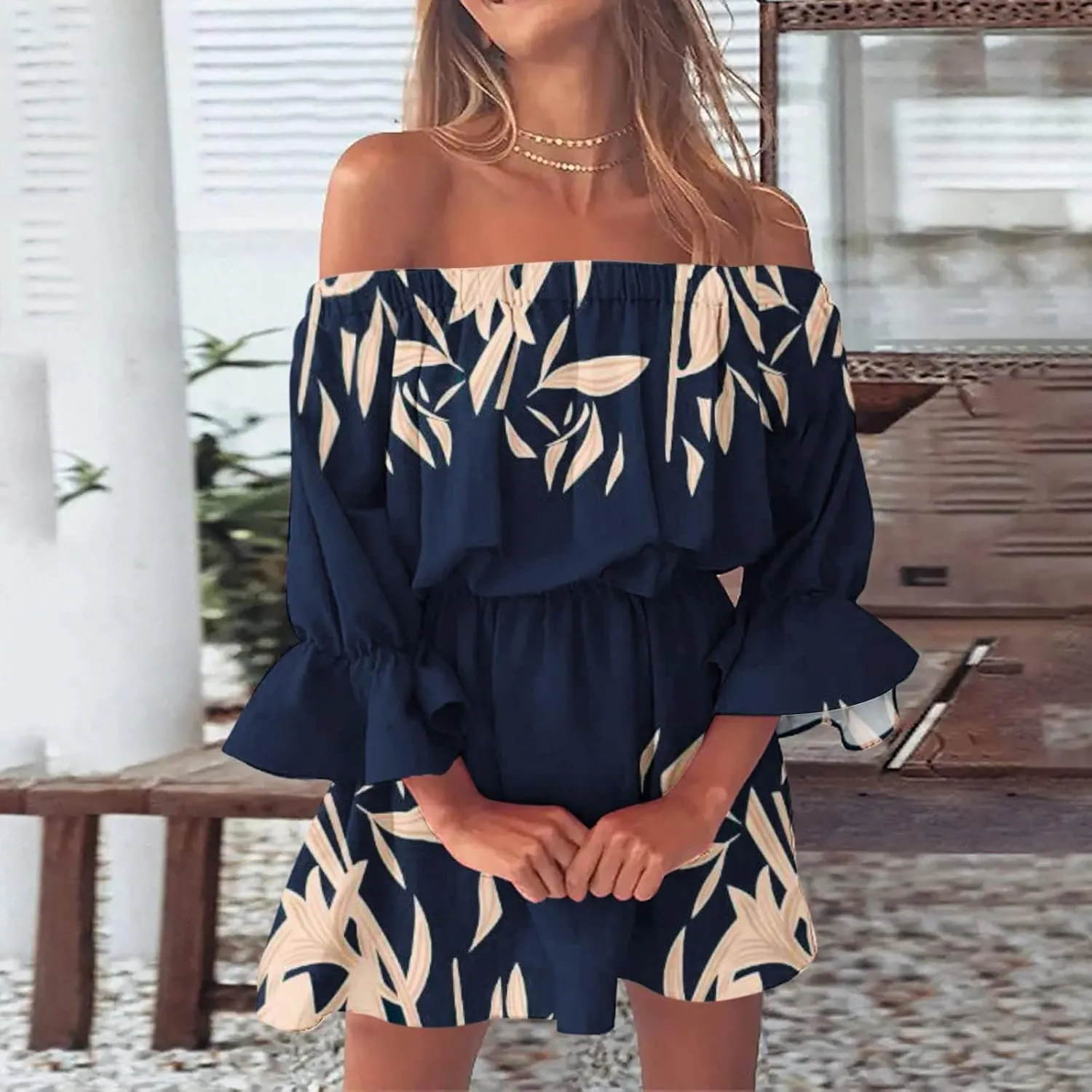 Floral Boho Mini Dresses for Women Sexy Off Shoulder Ruffle Short Dress 2025 Summer Corset Beach Sundresses