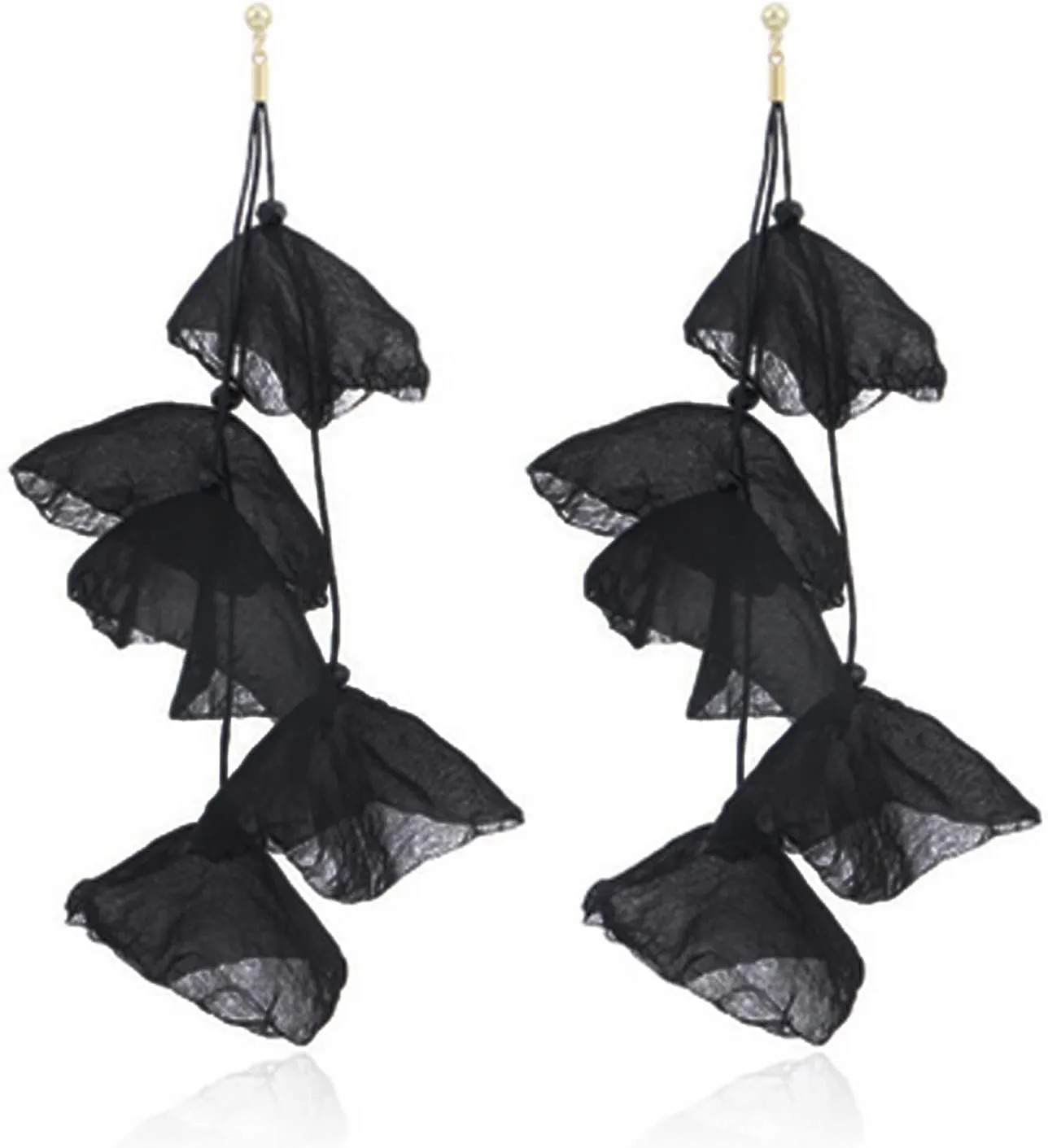 Floral Chiffon Earrings for Women - Tiered Flower Statement Tassel Earrings Long Chandelier Drop Dangle Earrings for Daily Dresses Wedding Holiday Party