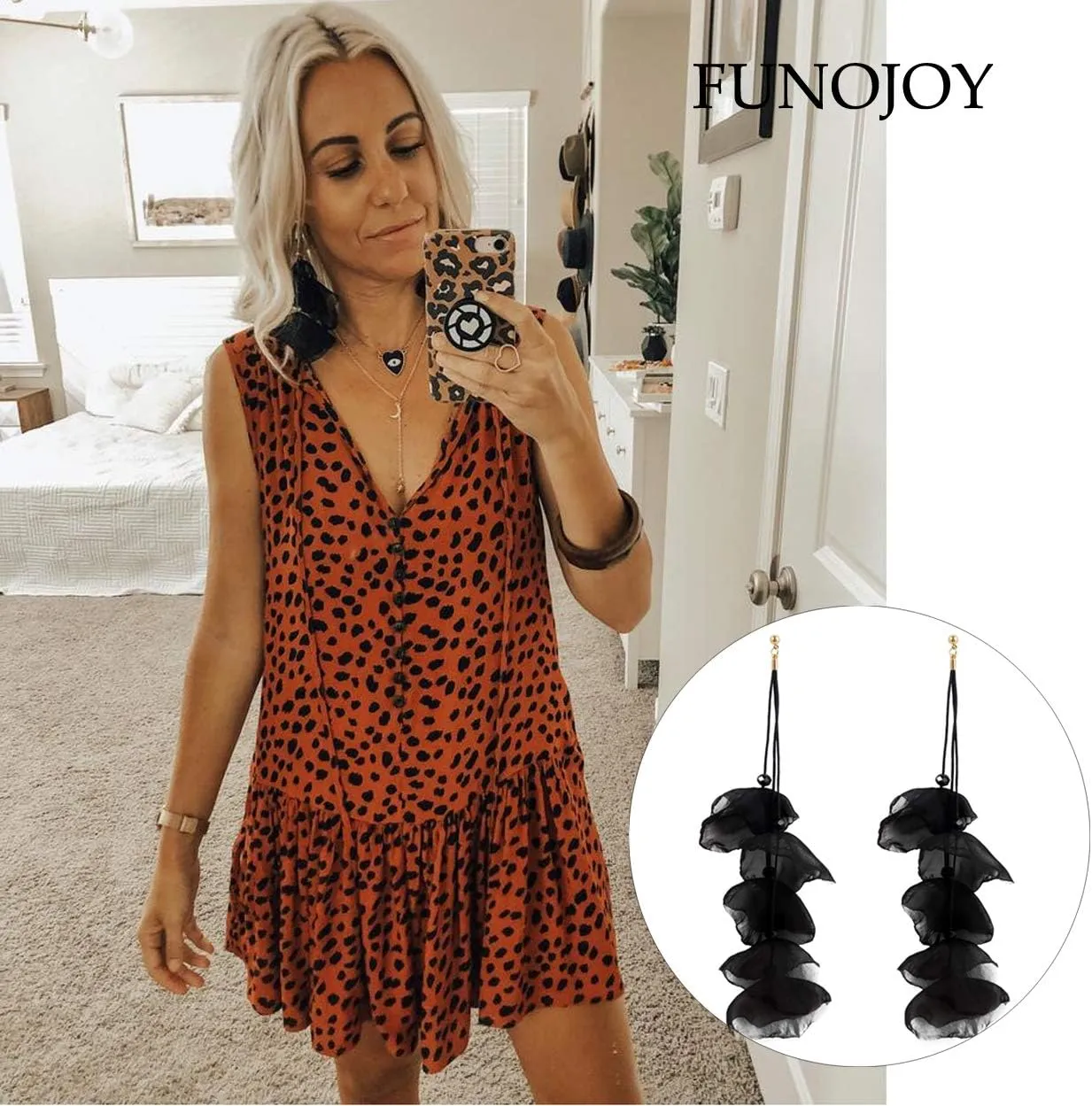 Floral Chiffon Earrings for Women - Tiered Flower Statement Tassel Earrings Long Chandelier Drop Dangle Earrings for Daily Dresses Wedding Holiday Party
