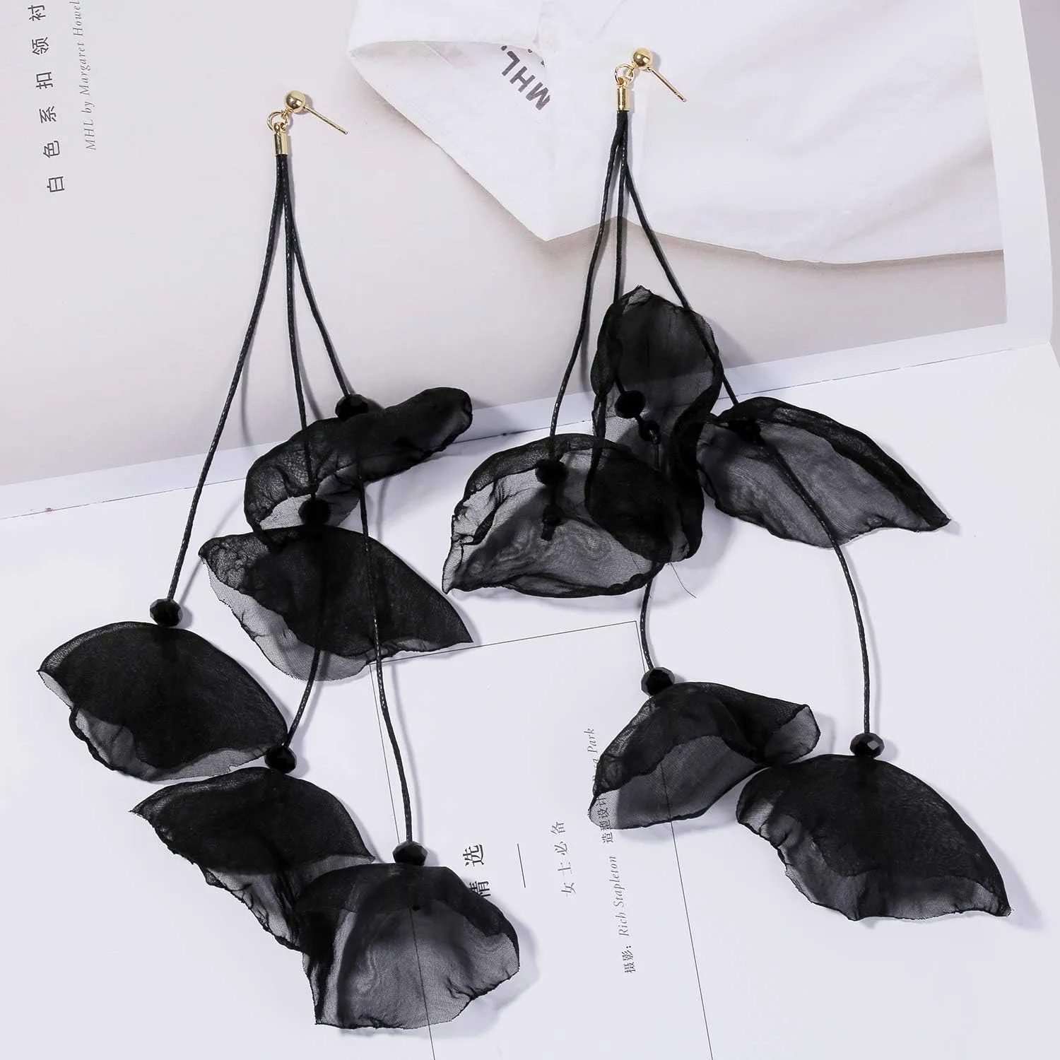 Floral Chiffon Earrings for Women - Tiered Flower Statement Tassel Earrings Long Chandelier Drop Dangle Earrings for Daily Dresses Wedding Holiday Party