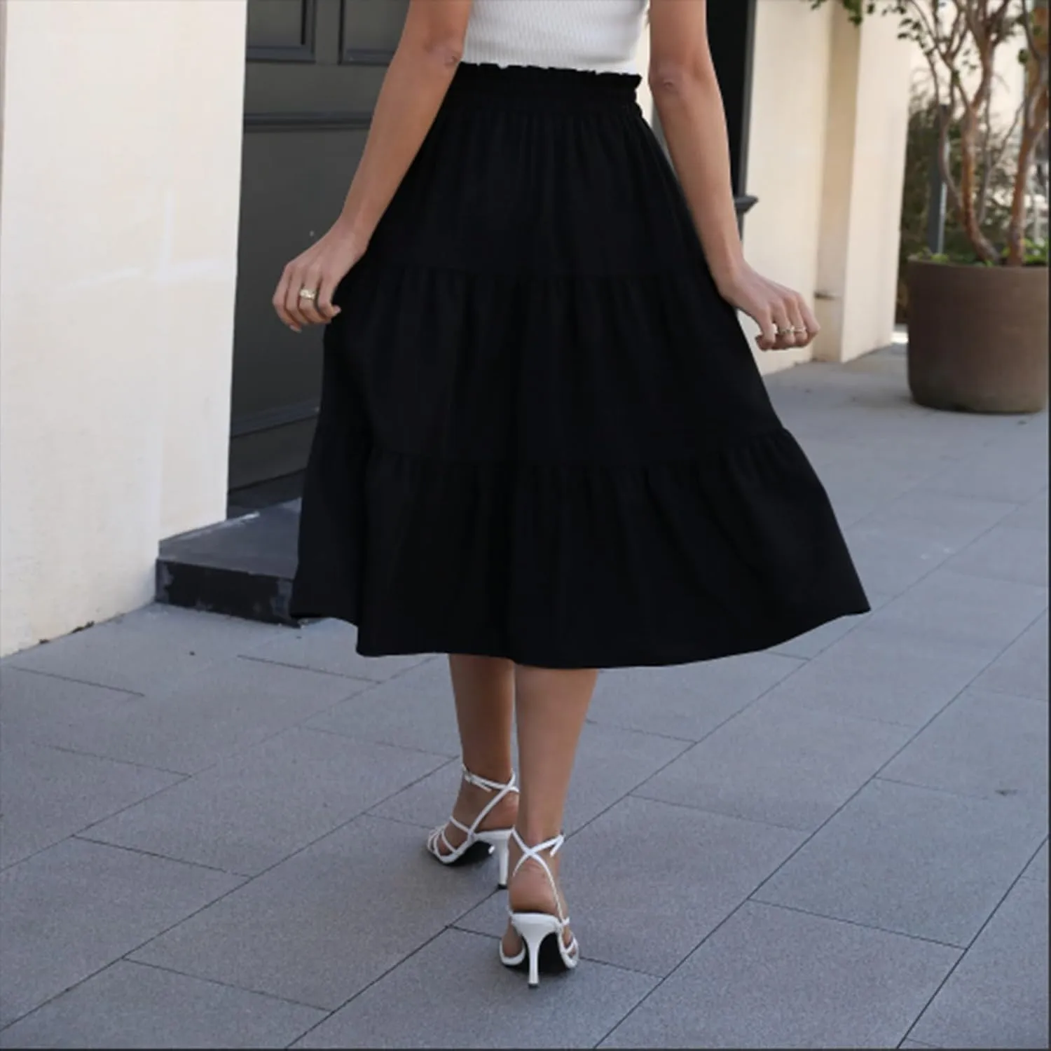 Floral Maxi Skirts for Women High Waisted Ankle Length Flared Skirt Drawstring Casual Boho Flowy A-Line Skirts
