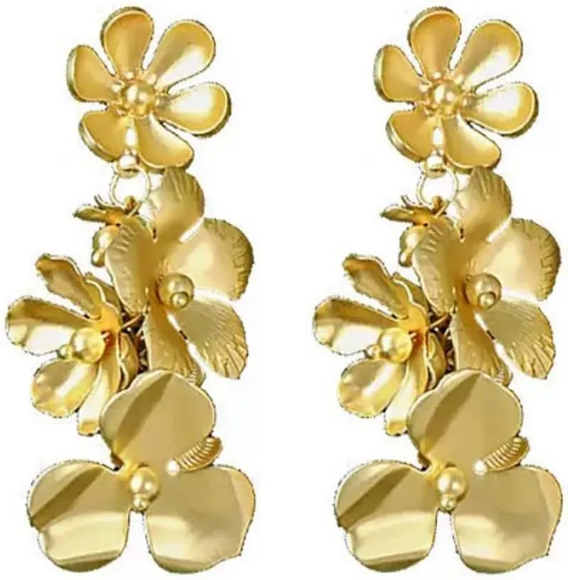 Floral Statement Earrings for Women Gold Silver Bohemian Drop Dangle Earrings with Long Metal Tassels Boho Large Layered Petal Flower Earring Jewelry