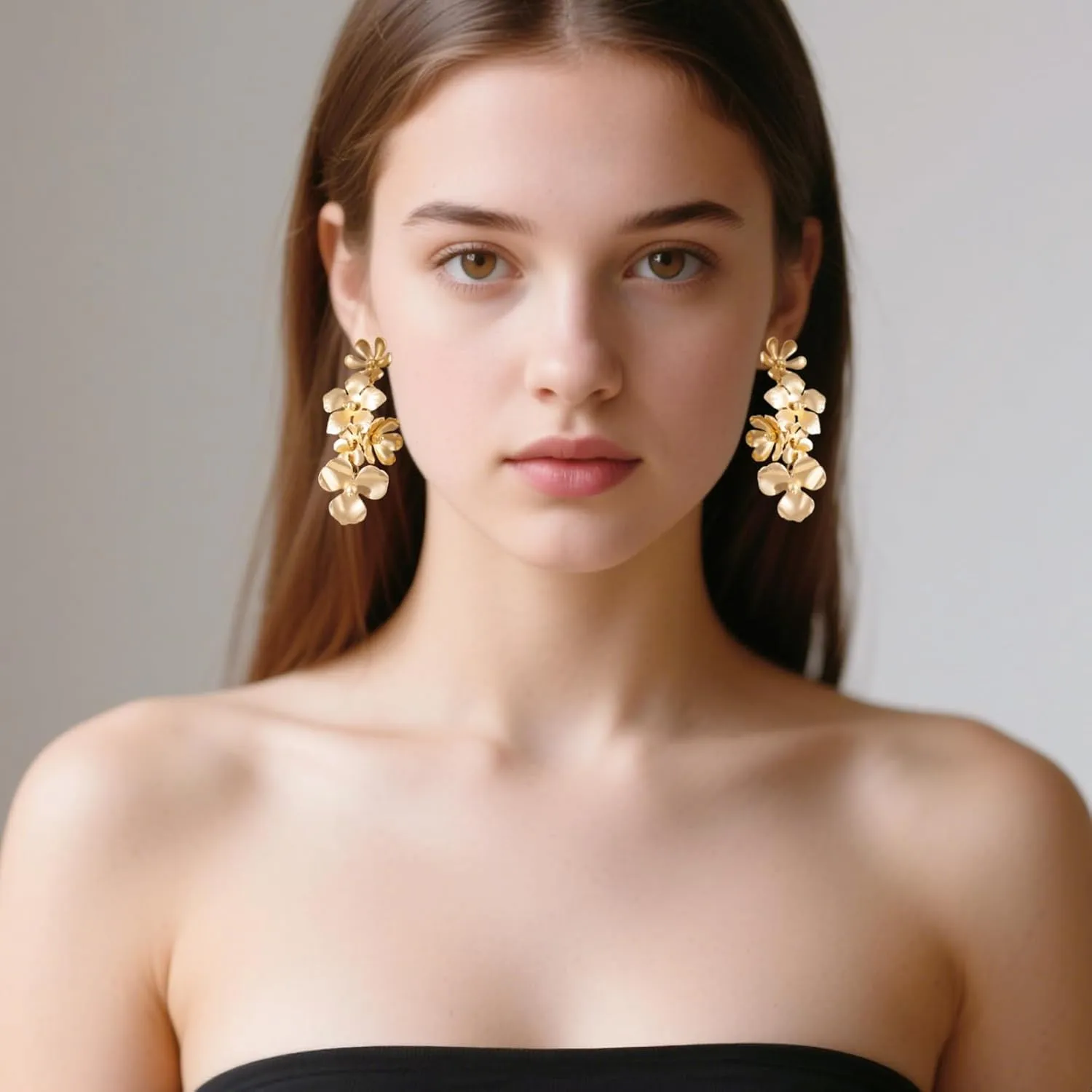 Floral Statement Earrings for Women Gold Silver Bohemian Drop Dangle Earrings with Long Metal Tassels Boho Large Layered Petal Flower Earring Jewelry