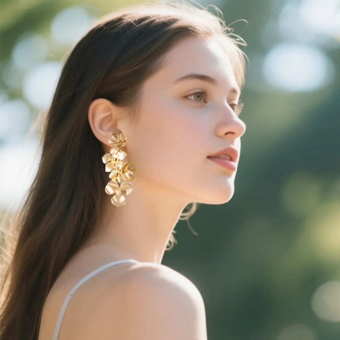 Floral Statement Earrings for Women Gold Silver Bohemian Drop Dangle Earrings with Long Metal Tassels Boho Large Layered Petal Flower Earring Jewelry