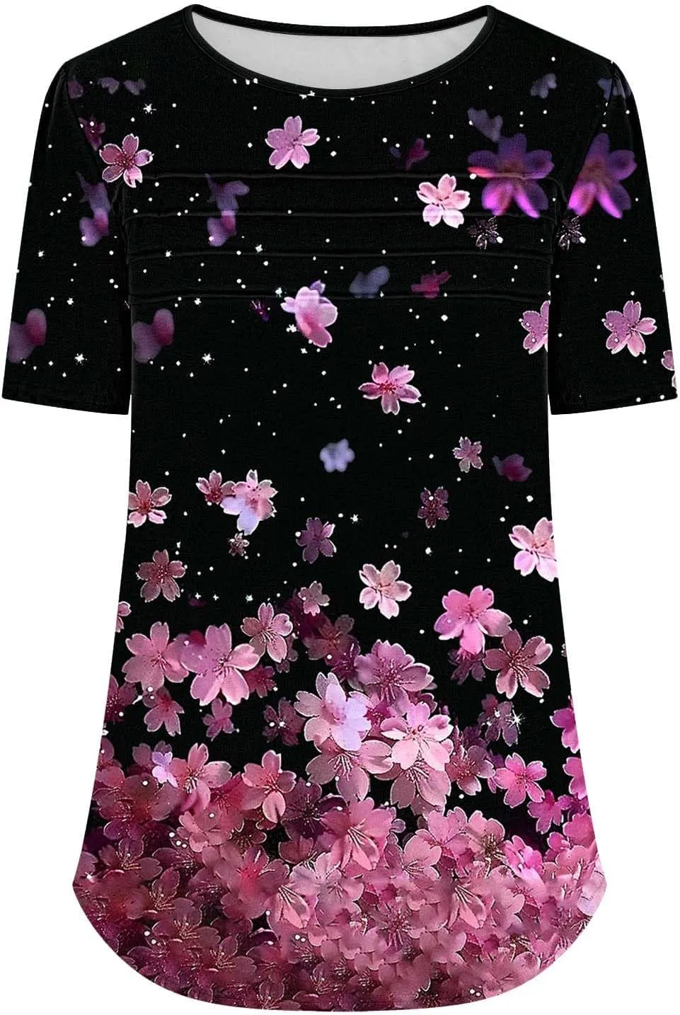 Floral Tops for Women Short Sleeve Crew Neck Casual Tops Trendy Boho Blouses Tshirt Loose Fit Tunic Hawaiian Shirts