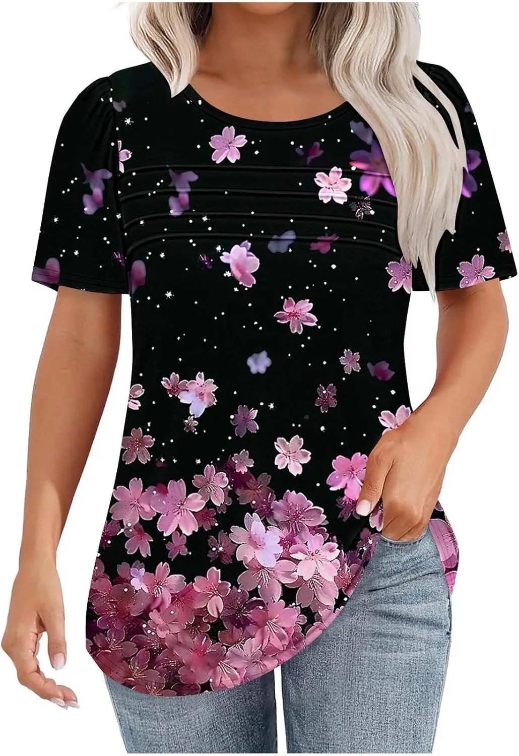 Floral Tops for Women Short Sleeve Crew Neck Casual Tops Trendy Boho Blouses Tshirt Loose Fit Tunic Hawaiian Shirts