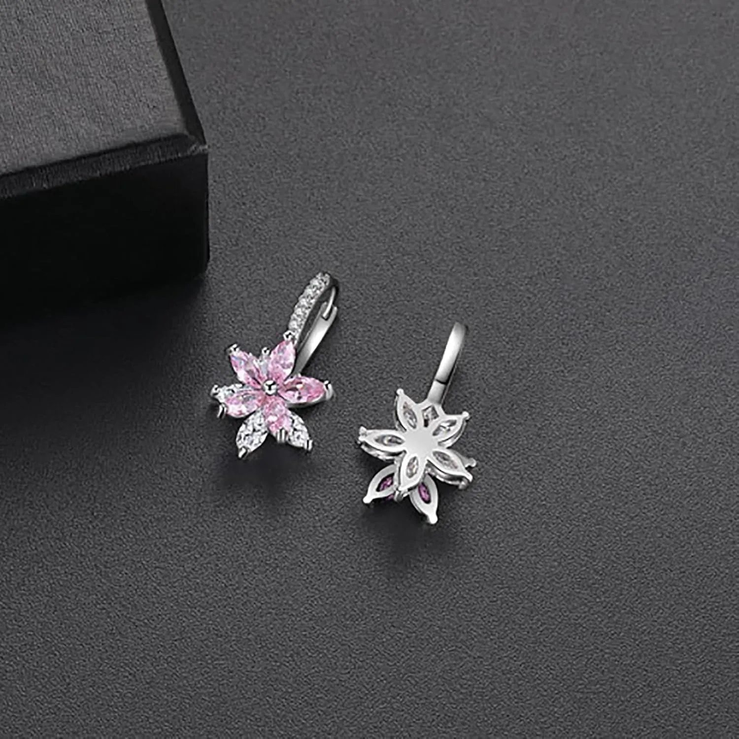 Flower Earrings for Women Trendy 18K White Gold Plated Cubic Zirconia Hypoallergenic Drop Earrings Floral Jewelry for Women