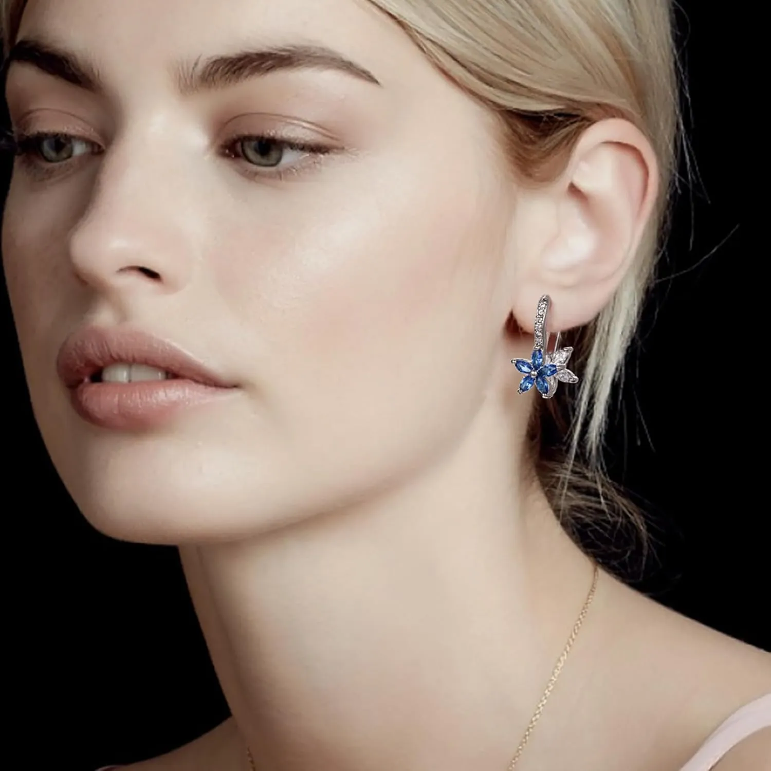 Flower Earrings for Women Trendy 18K White Gold Plated Cubic Zirconia Hypoallergenic Drop Earrings Floral Jewelry for Women