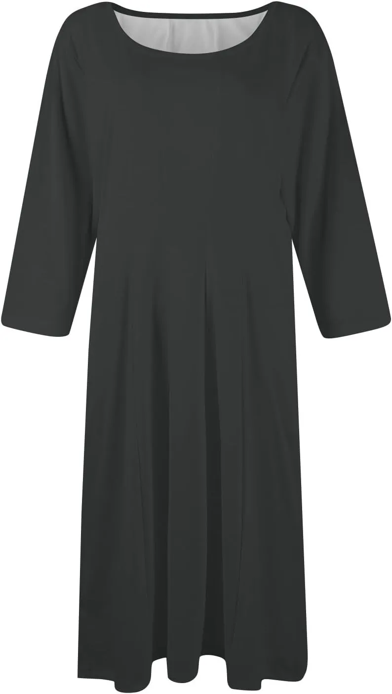 Formal Dresses for Women Casual Swing Midi Pleated A Line 3/4 Sleeve Summer