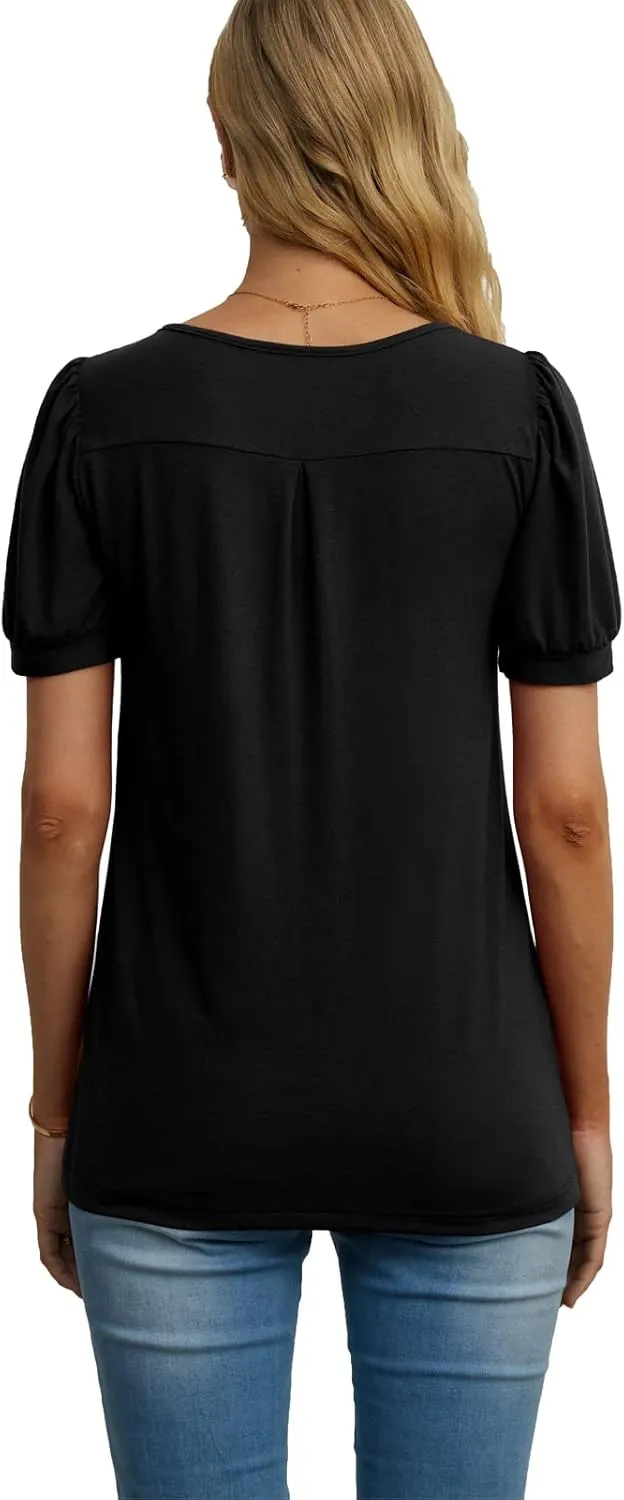 FREEOAK Womens Summer Casual Square Neck Tops Puff Short Sleeve T Shirts for Women Loose Fit Blouses Tunics