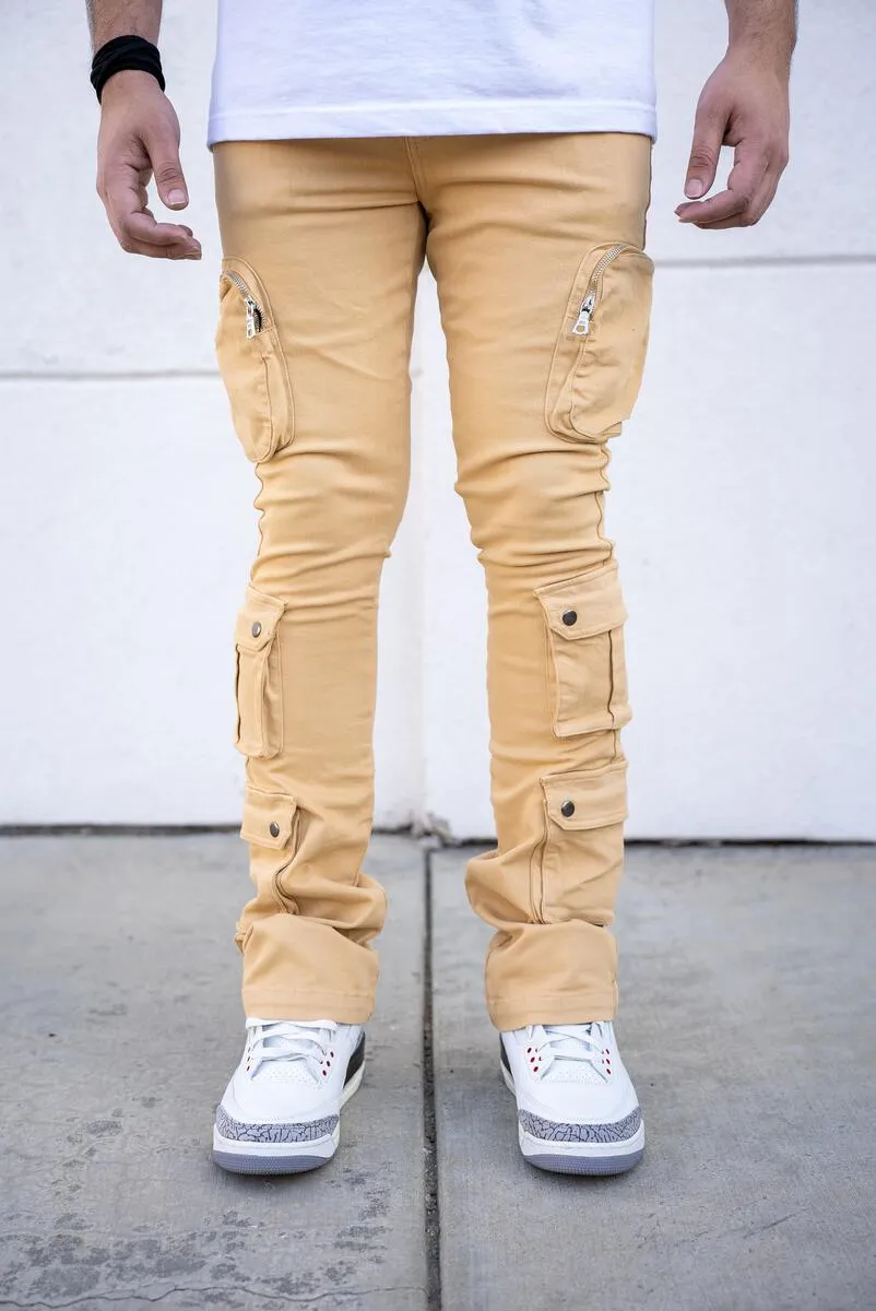 Gaston Stacked Cargo Denim - Tan