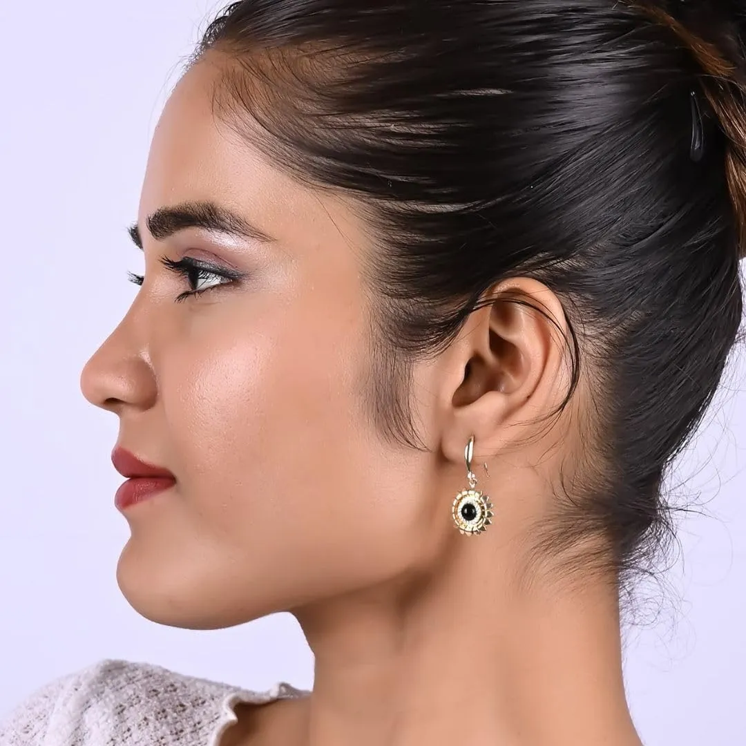 Gempires Black Onyx Gemstone Dangle Earrings Lightweight Flower Crystal Handmade Jewelry Hypoallergenic Gold Plated Classic Design Western Fashion Women Earrings