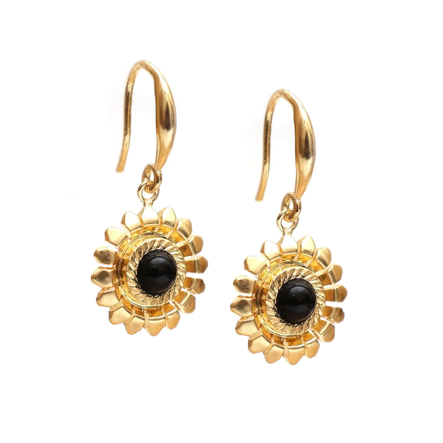 Gempires Black Onyx Gemstone Dangle Earrings Lightweight Flower Crystal Handmade Jewelry Hypoallergenic Gold Plated Classic Design Western Fashion Women Earrings