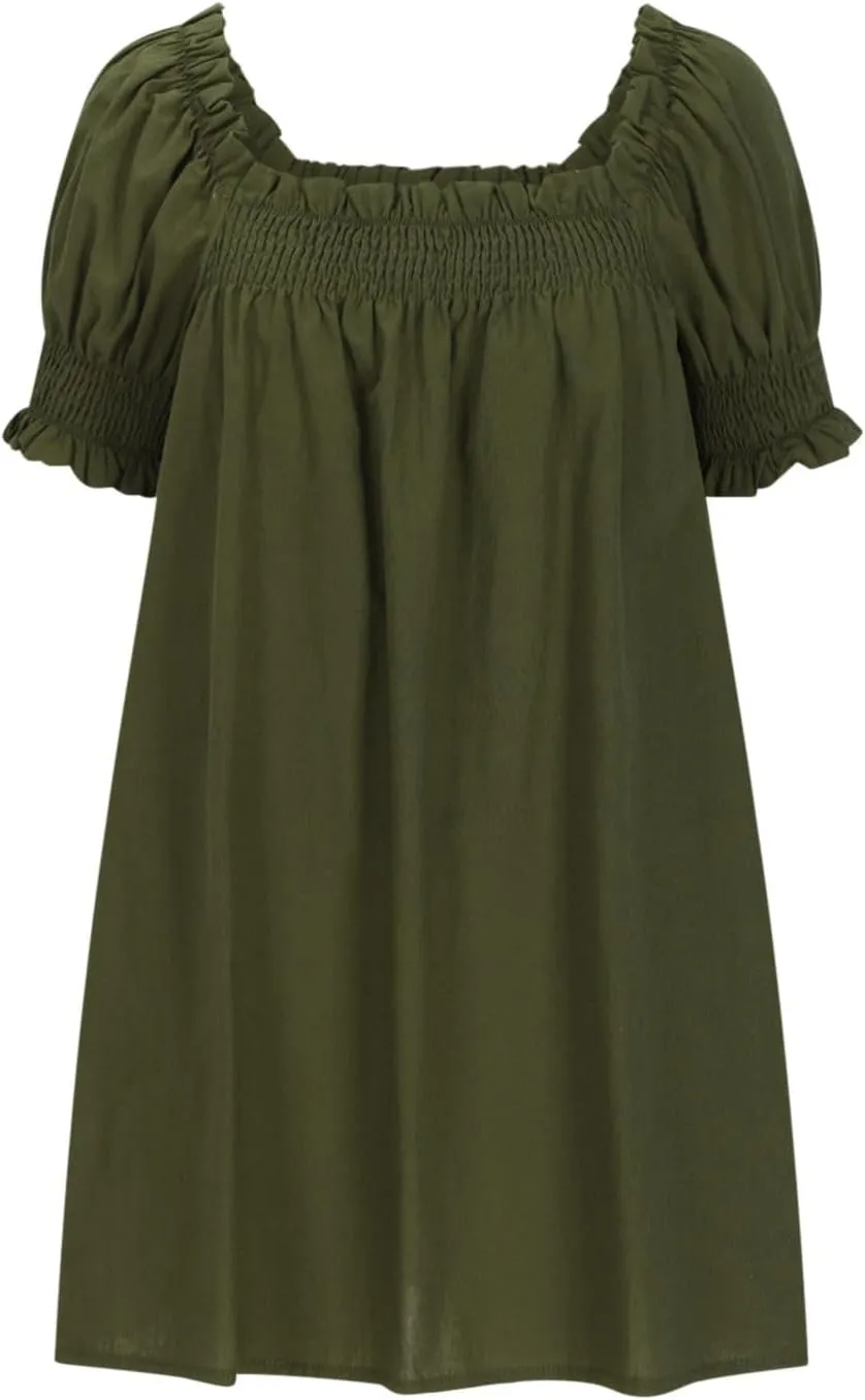 Generic Linen Dresses for Women 2024 Summer Mini Dress Short Sleeve A-Line Sundress Casual Loose Beach Dress with Pockets
