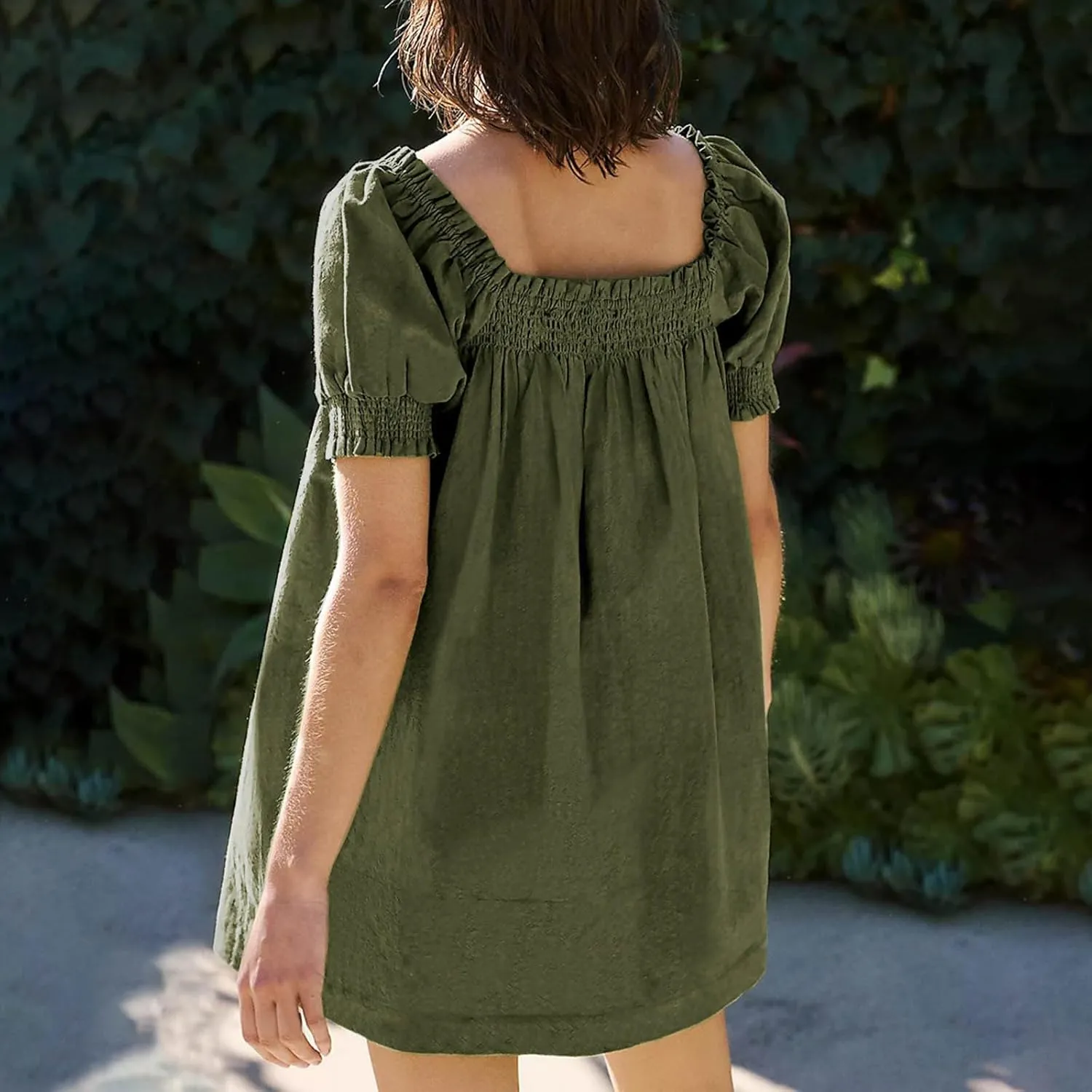 Generic Linen Dresses for Women 2024 Summer Mini Dress Short Sleeve A-Line Sundress Casual Loose Beach Dress with Pockets