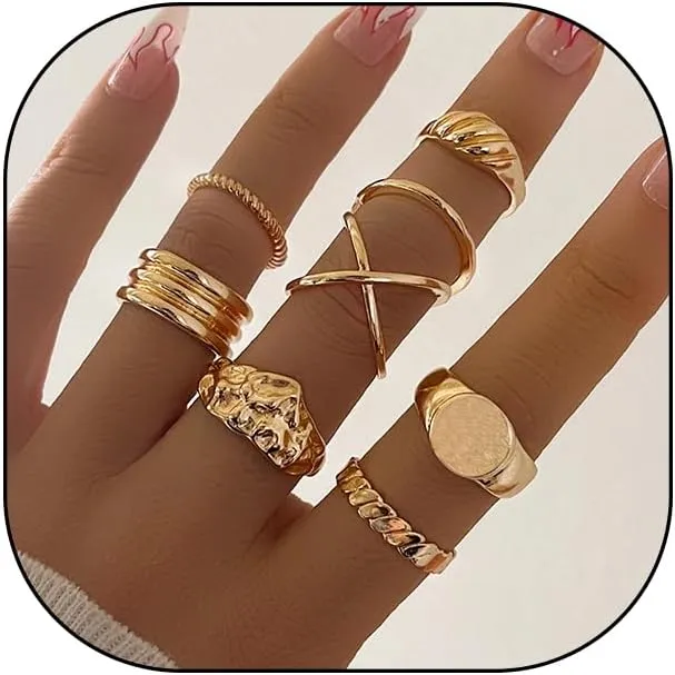 GIGB PBDK 8Pcs Chunky Gold Stacked Knuckle Ring Set, Minimalist Geometric Irregular Metal Jonint Rings, Dainty Trendy Cute Jewelry Gift for Women